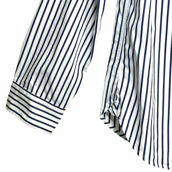 Lauren Ralph Lauren NWT White Cotton Navy Blue Striped Shirt Size Medium - Picture 8 of 16